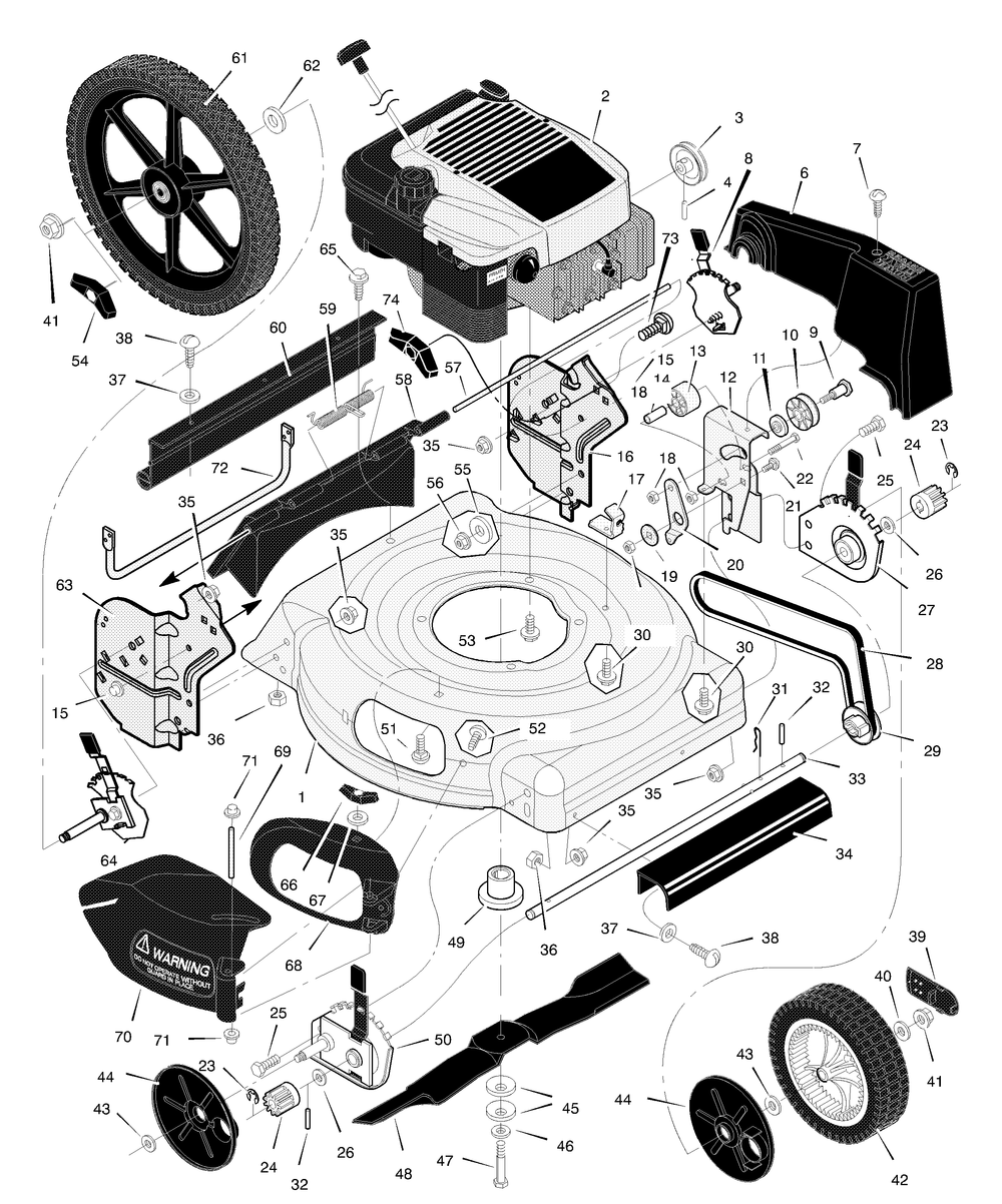 Mower Housing Assembly Diagram and Parts List for 20745X194C 2001 Briggs and Stratton Lawn Mower